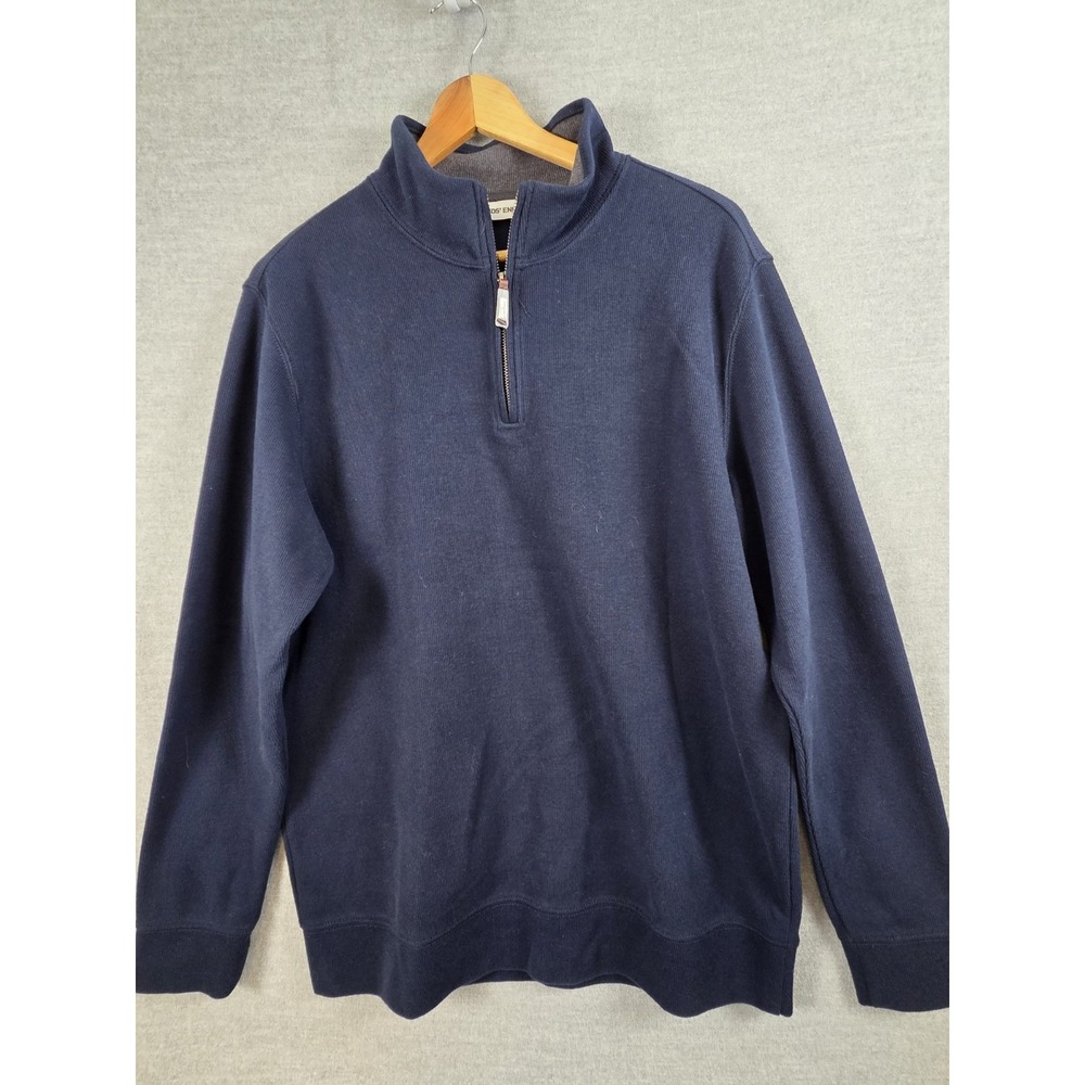 LANDS END Mens 1/4 Zip Ribbed Knit Pullover Sweater Top Shirt L Large Blue NWOT